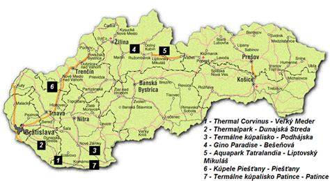 Mapa termálních lázní Slovenska