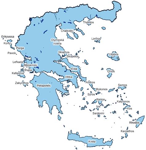 Mapa řeckých ostrovů a hlavních pláží