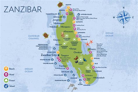 Mapa Zanzibaru s polohou letoviska Uroa