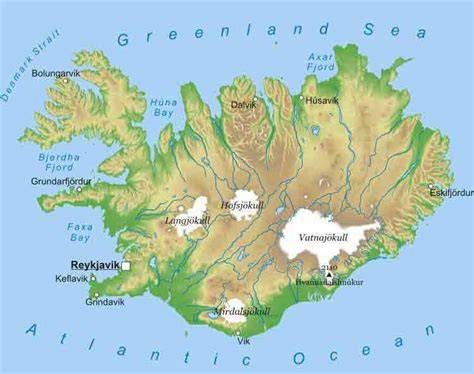 Mapa sopečných oblastí a ledovců Islandu