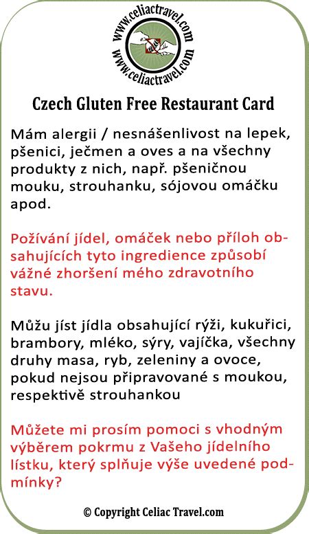 Restaurační kartička pro bezlepkovou dietu