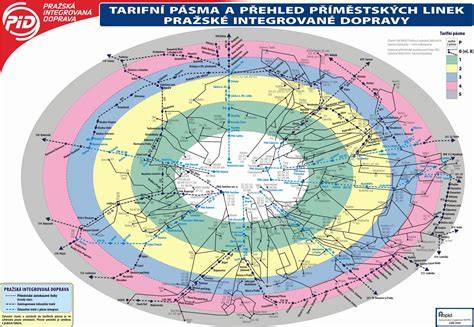 Mapa tarifních pásem PID Praha region