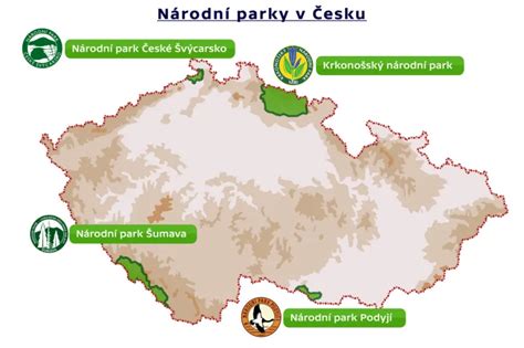 Mapa národních parků v Česku