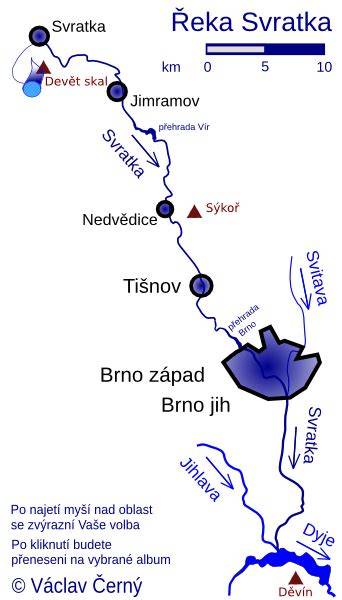 Mapa řeky Svratky a okolních kempů