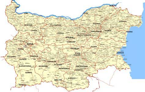 Mapa Bulharska s městy Sofie Burgas Varna