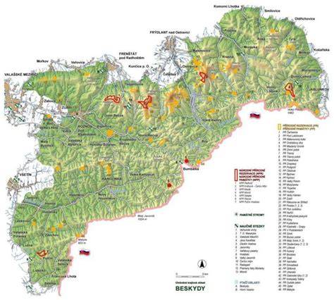 Mapa Slezských Beskyd a okolí Lysé hory