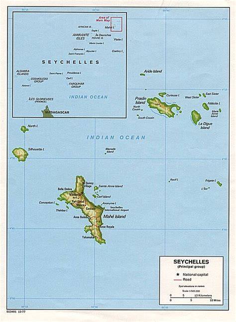 Mapa jazyků a ostrovů Seychel