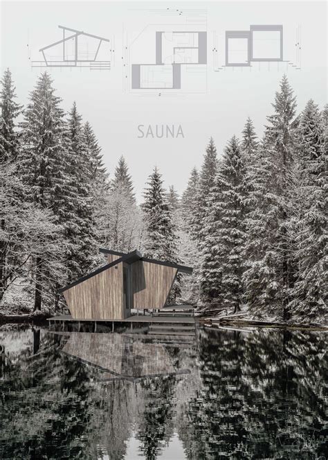 srubová sauna u jezera večer