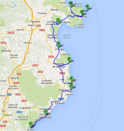 Mapa Katalánska Barcelona Costa Brava Costa Dorada