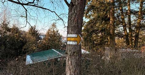 Žlutá turistická značka v české krajině
