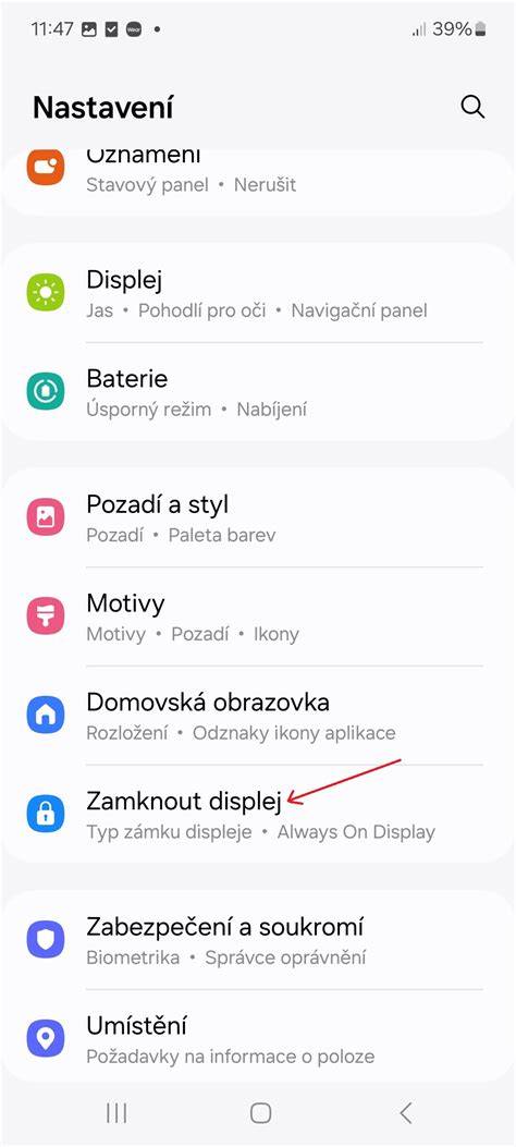 Zámek obrazovky telefonu Samsung