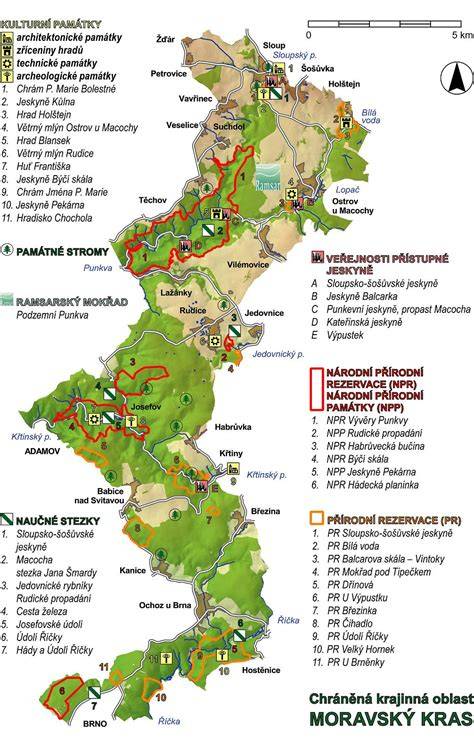 Mapa rozhleden a jeskyní Moravského krasu