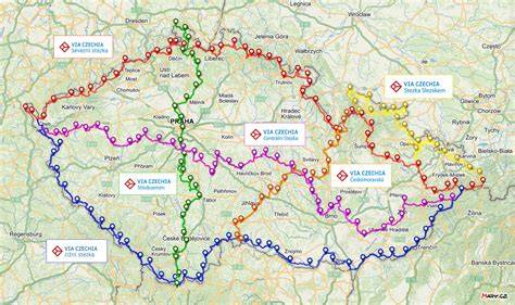 Trasy Via Czechia v turistické mapě