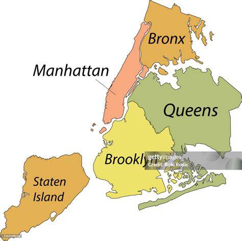 Mapa pěti městských částí New Yorku