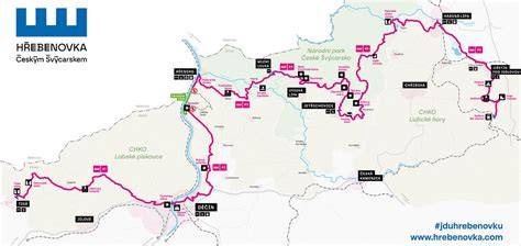 Hřebenovka Českým Švýcarskem mapa trasy