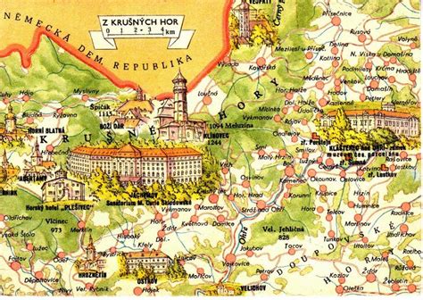 mapa Krušných hor a turistických tras