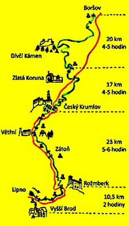 Vodácká mapa Vltavy Vyšší Brod Boršov