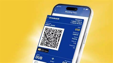 Digitální palubní letenka Ryanair v aplikaci