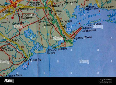 Mapa pobřeží mezi Caorle a Bibione