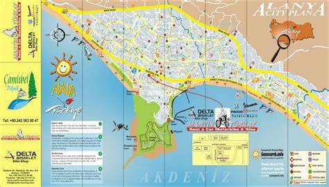 Mapa Alanya pláže Kleopatra Keykubad