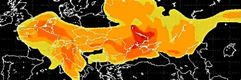 Mapa šíření radioaktivního mraku Evropou
