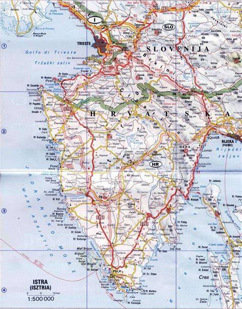 Mapa Istrie s hlavními turistickými místy