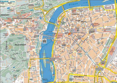 Detailní mapa Prahy s chodníky a přechody